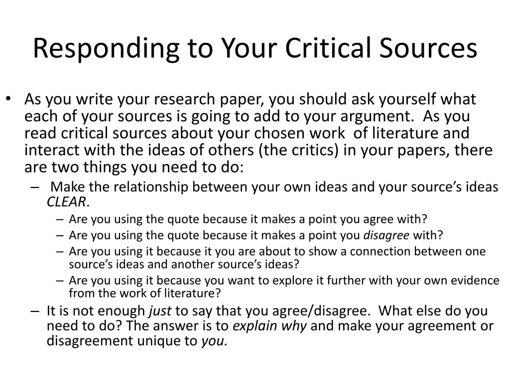 responding to your critical sources