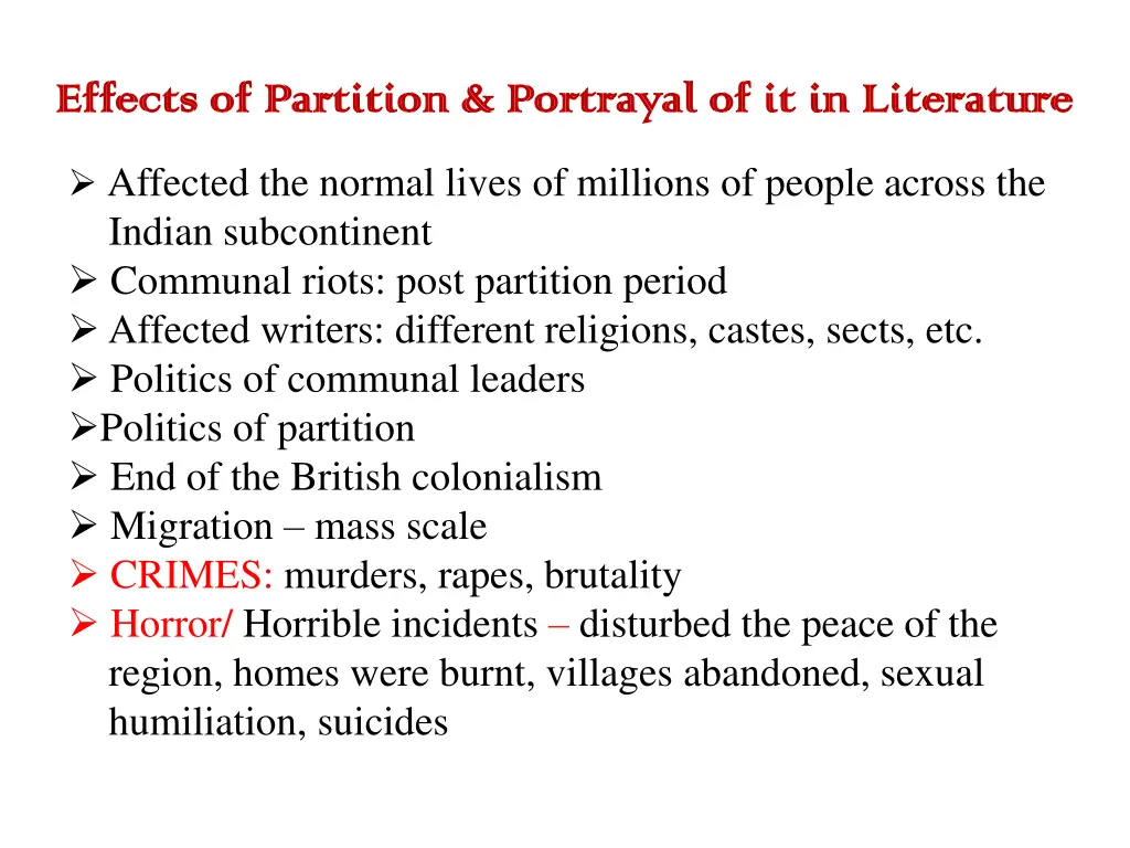 effects of partition portrayal