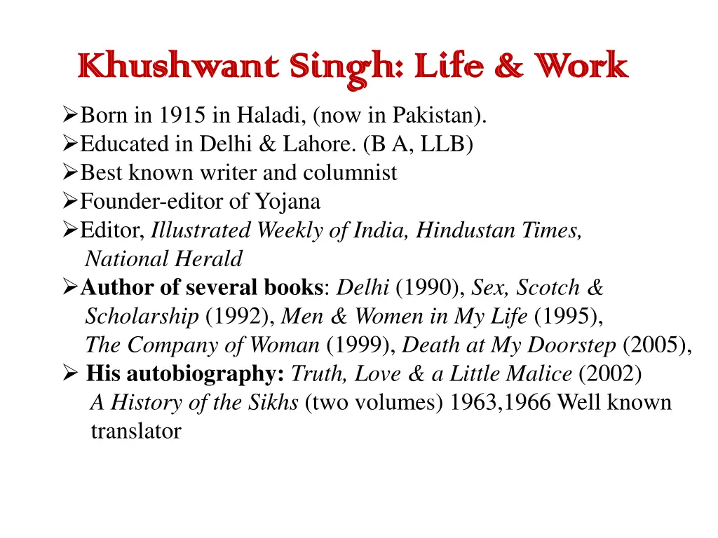 khushwant singh life work khushwant singh life