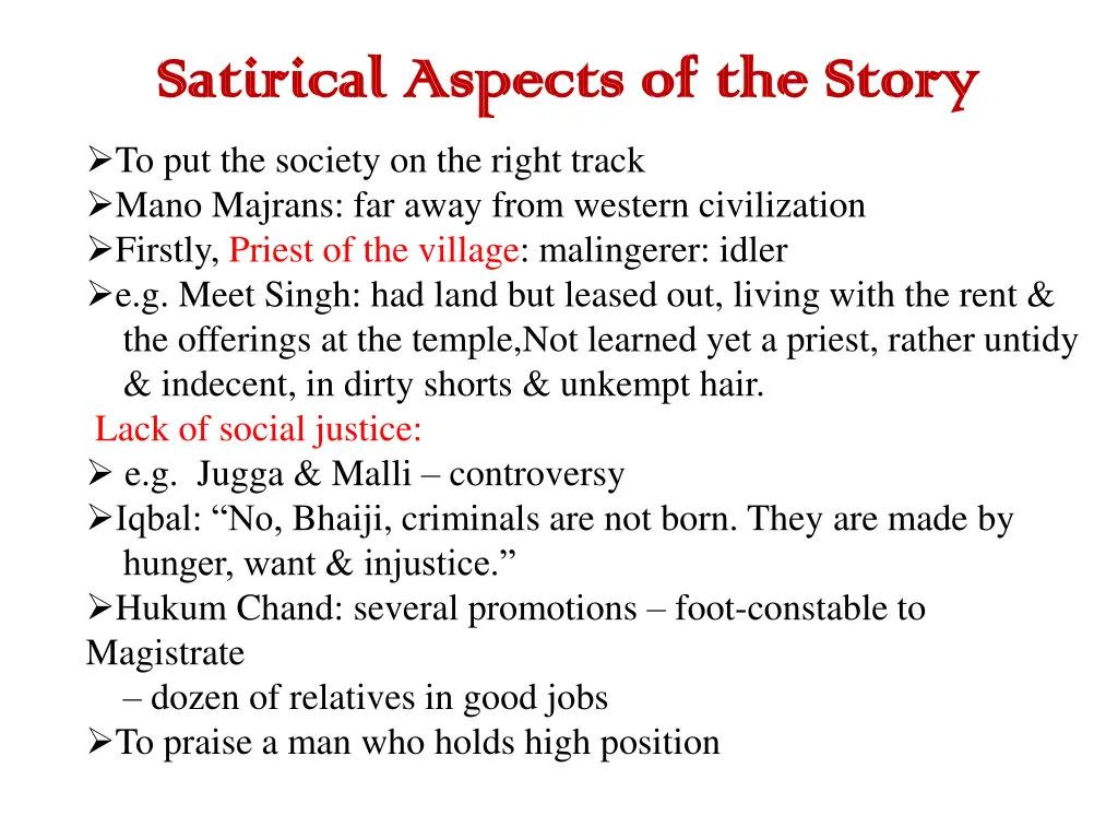 satirical aspects of the story satirical aspects