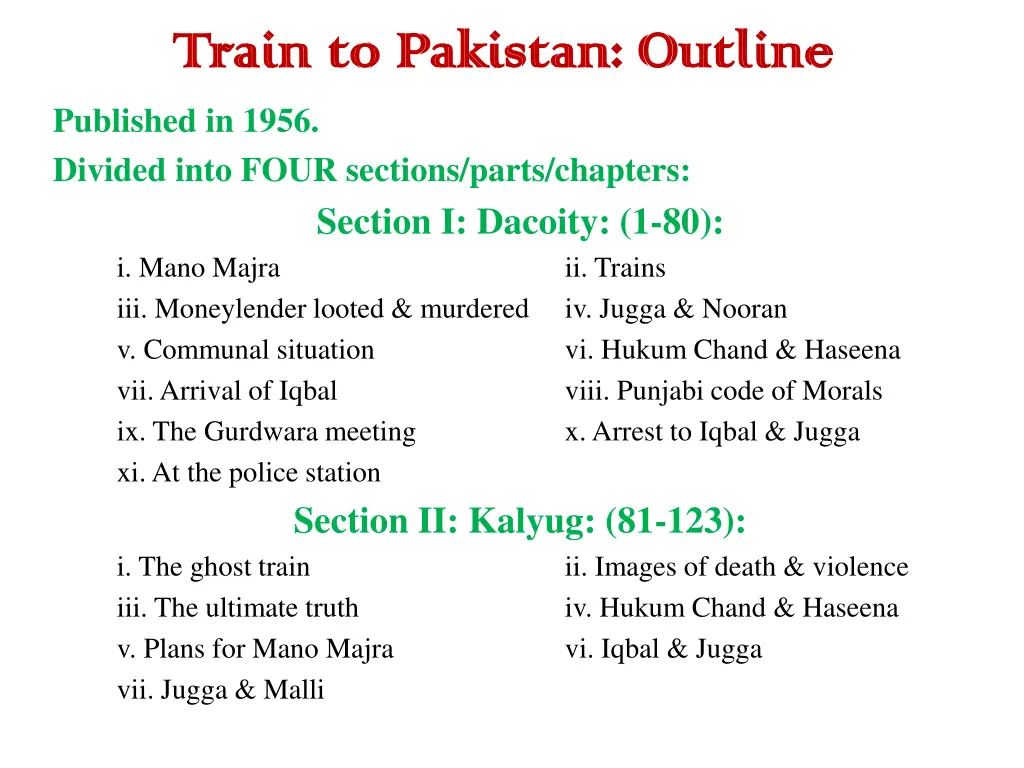 train to pakistan outline train to pakistan