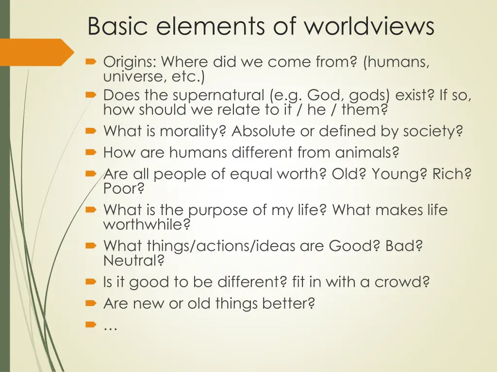 basic elements of worldviews