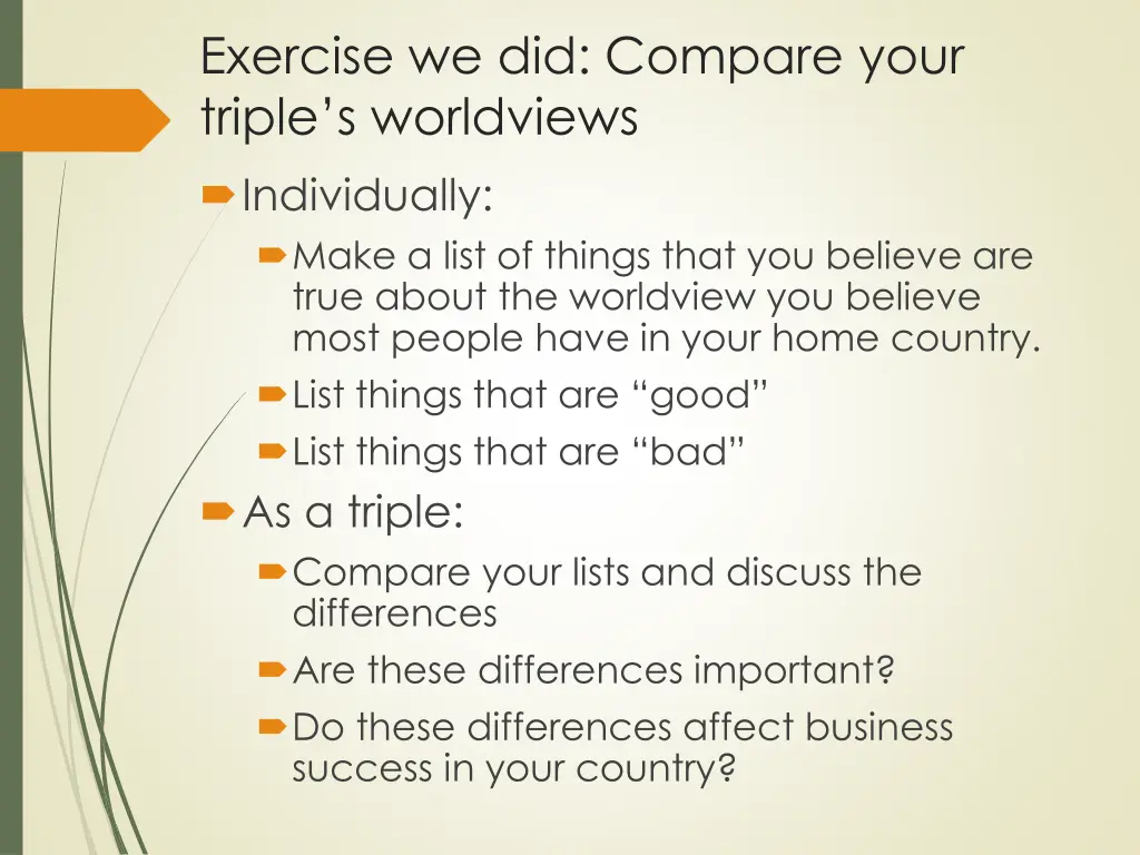 exercise we did compare your triple s worldviews