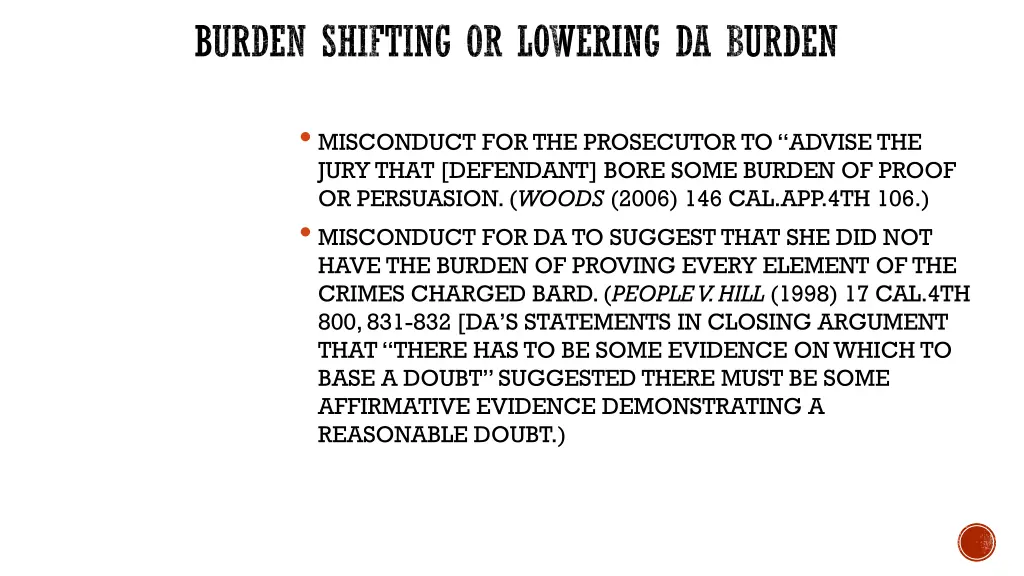 burden shifting or lowering da burden