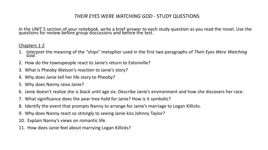 their eyes were watching god study questions