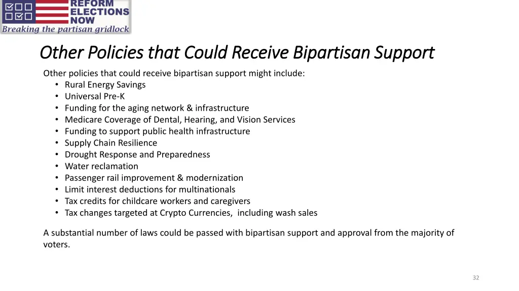 other policies that could receive bipartisan