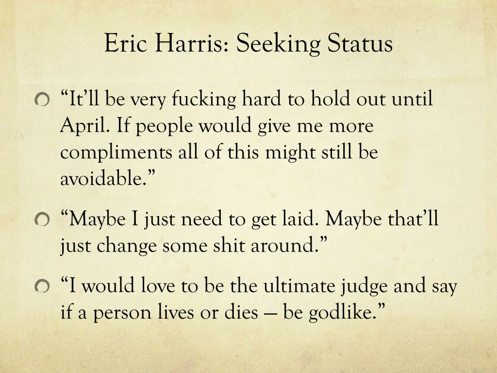 eric harris seeking status