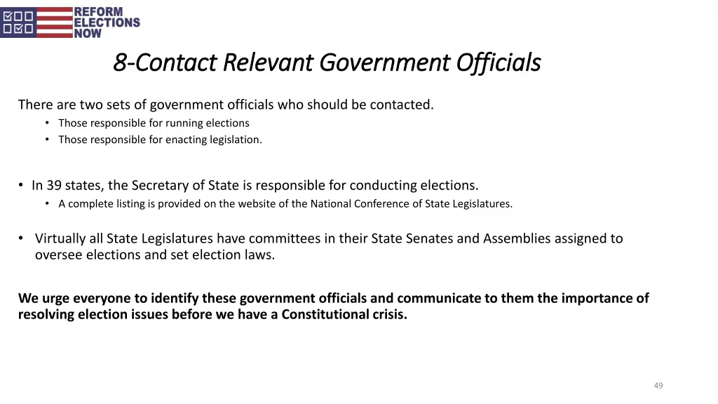 8 8 contact relevant government officials contact