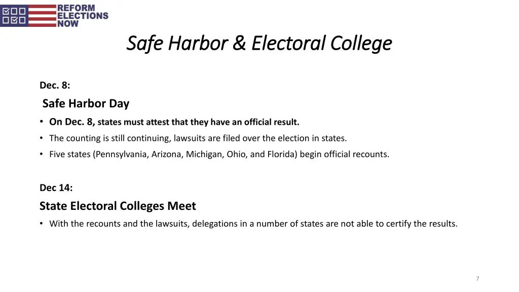 safe harbor electoral college safe harbor