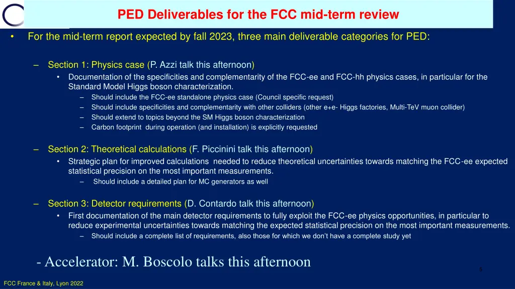 ped deliverables for the fcc mid term review