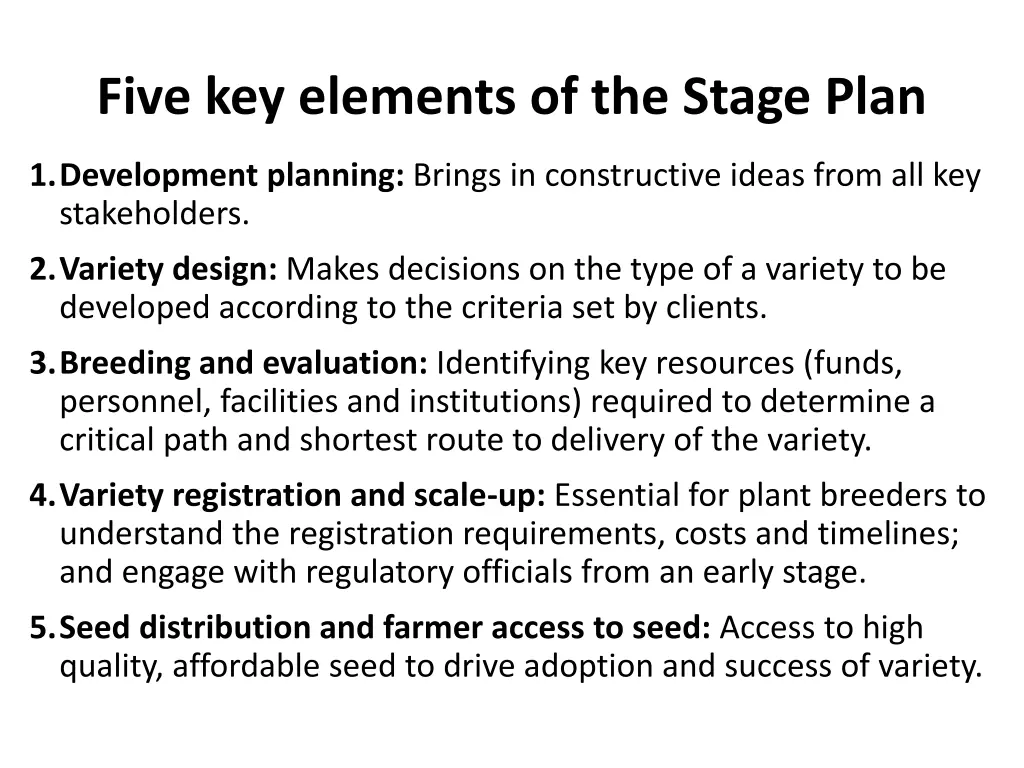 five key elements of the stage plan