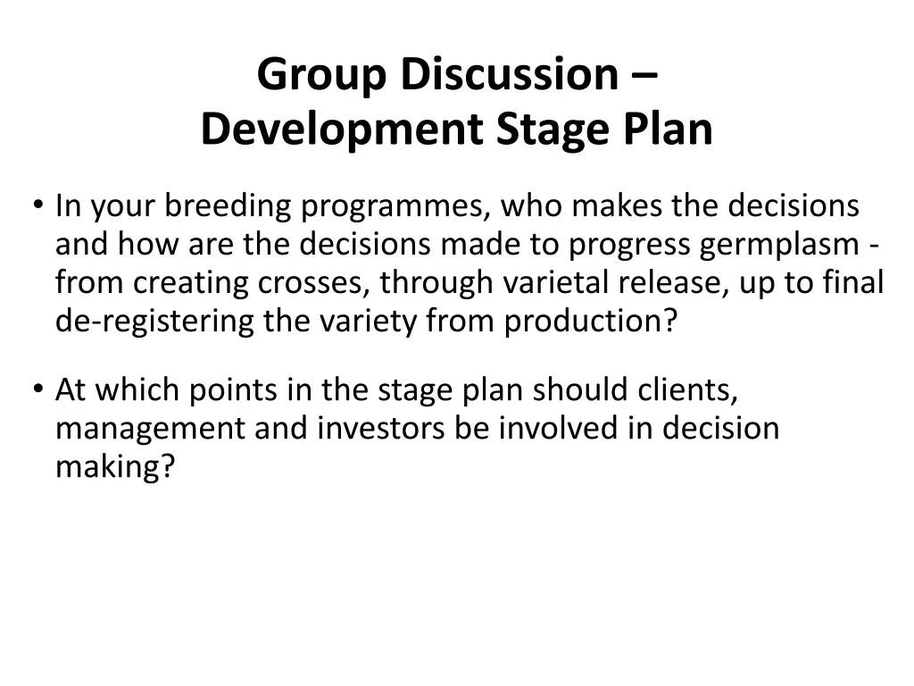 group discussion development stage plan