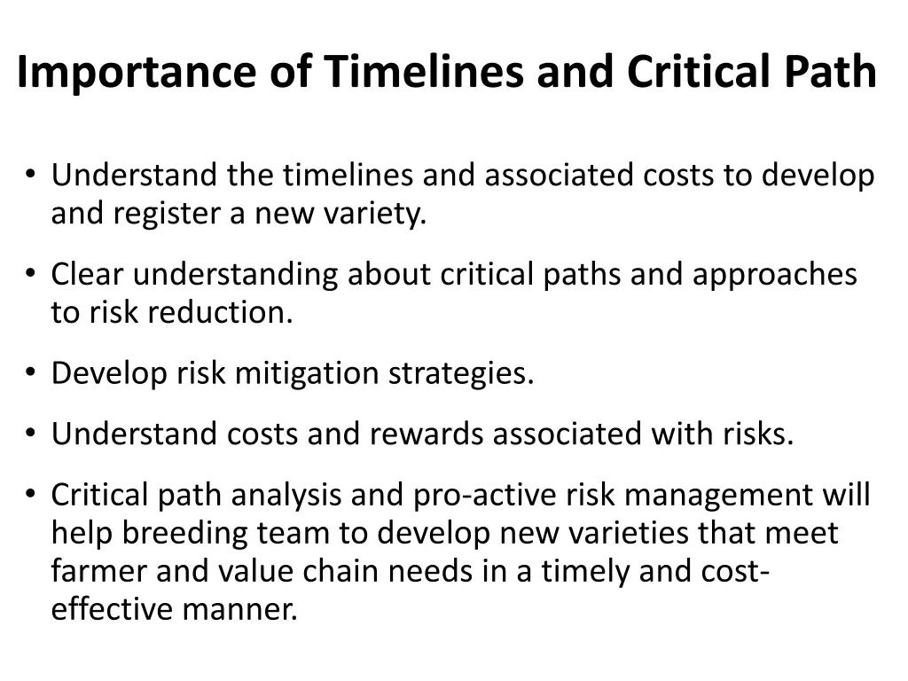 importance of timelines and critical path