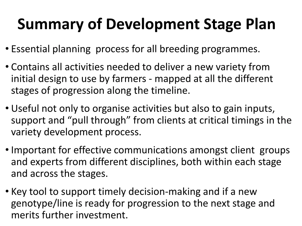 summary of development stage plan