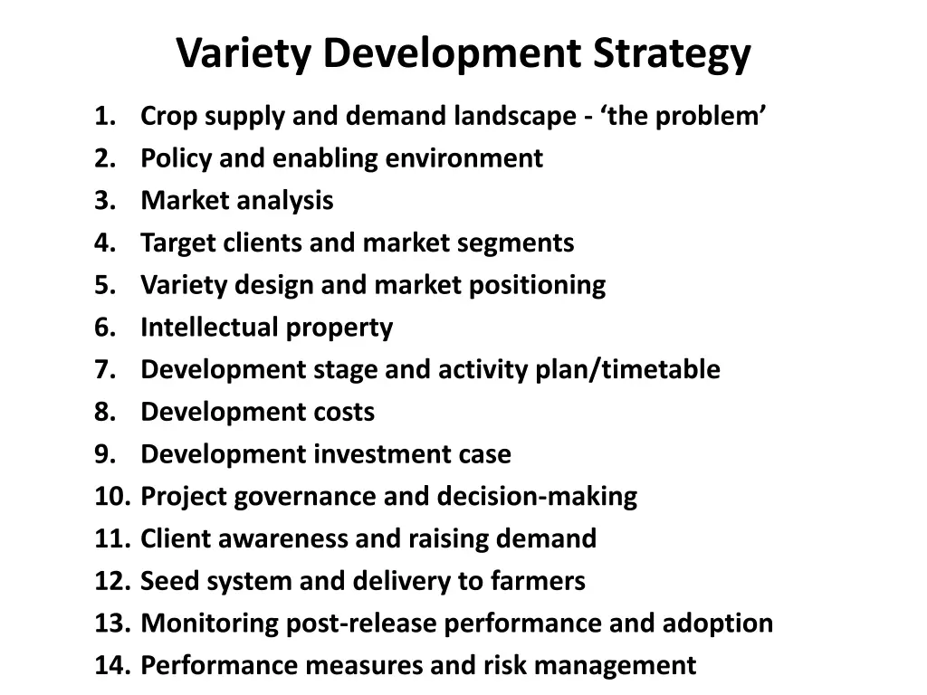 variety development strategy 1