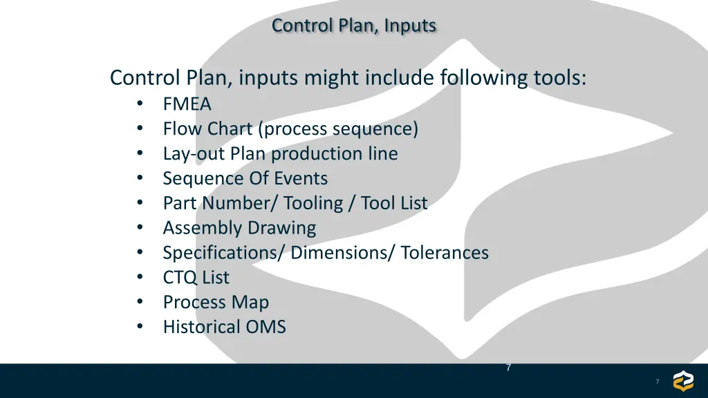 control plan inputs