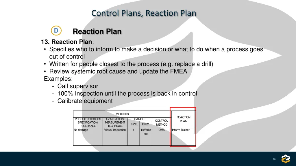 control plans reaction plan