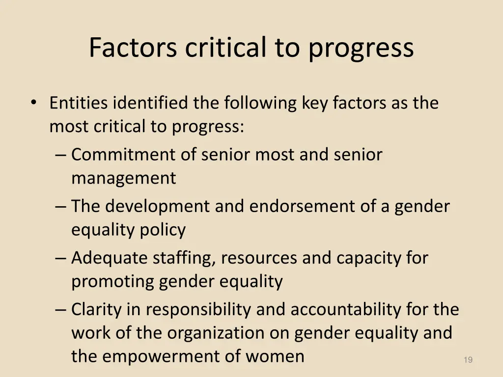 factors critical to progress