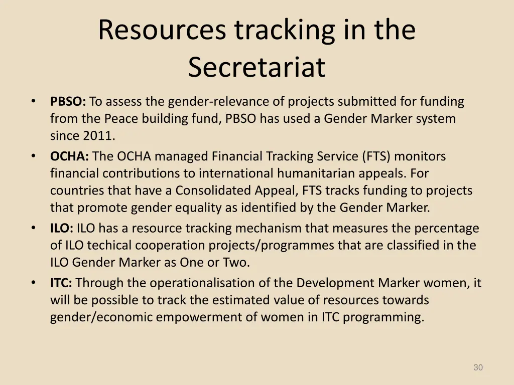 resources tracking in the secretariat