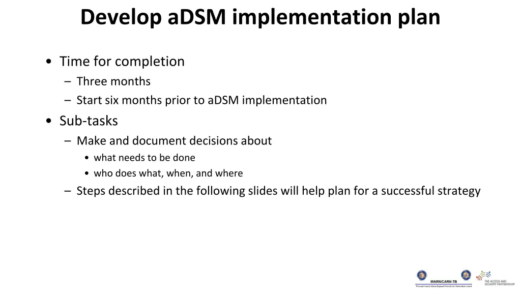 develop adsm implementation plan