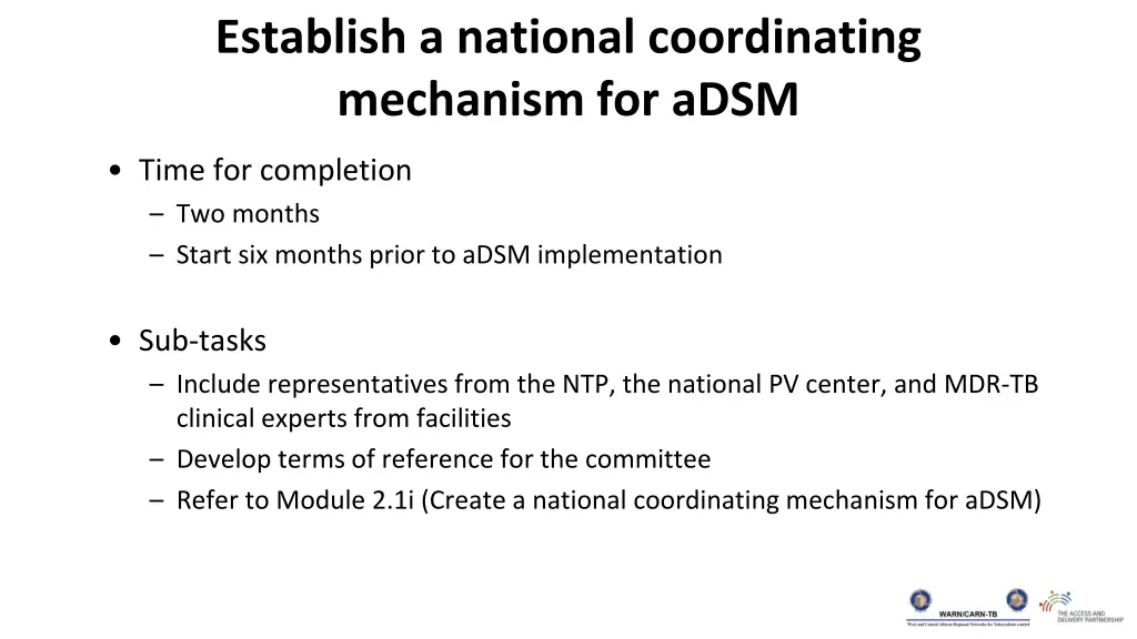 establish a national coordinating mechanism