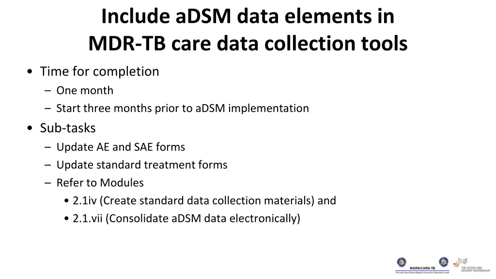 include adsm data elements in mdr tb care data