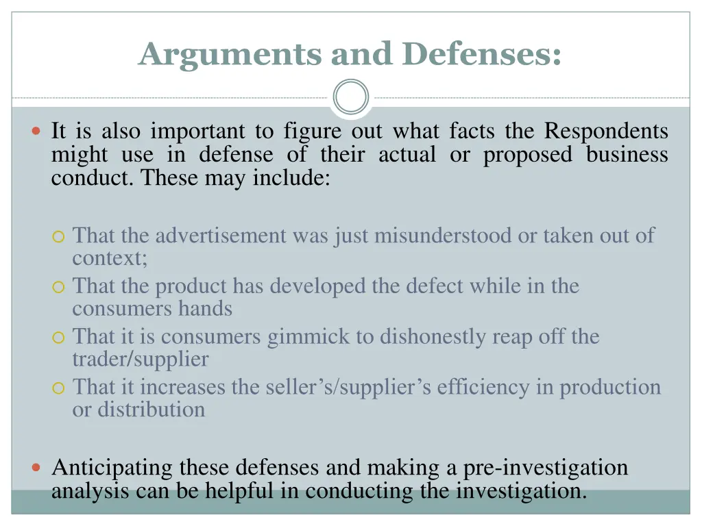 arguments and defenses