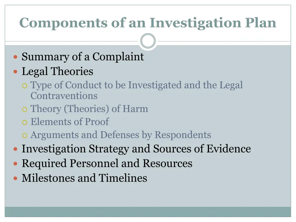 components of an investigation plan