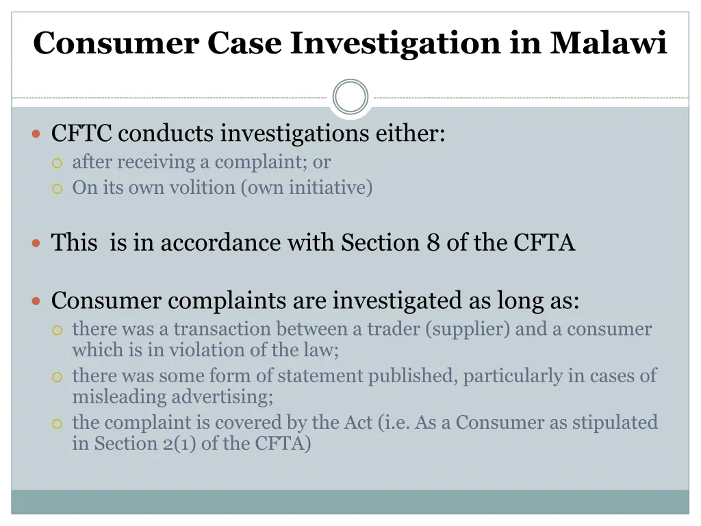 consumer case investigation in malawi