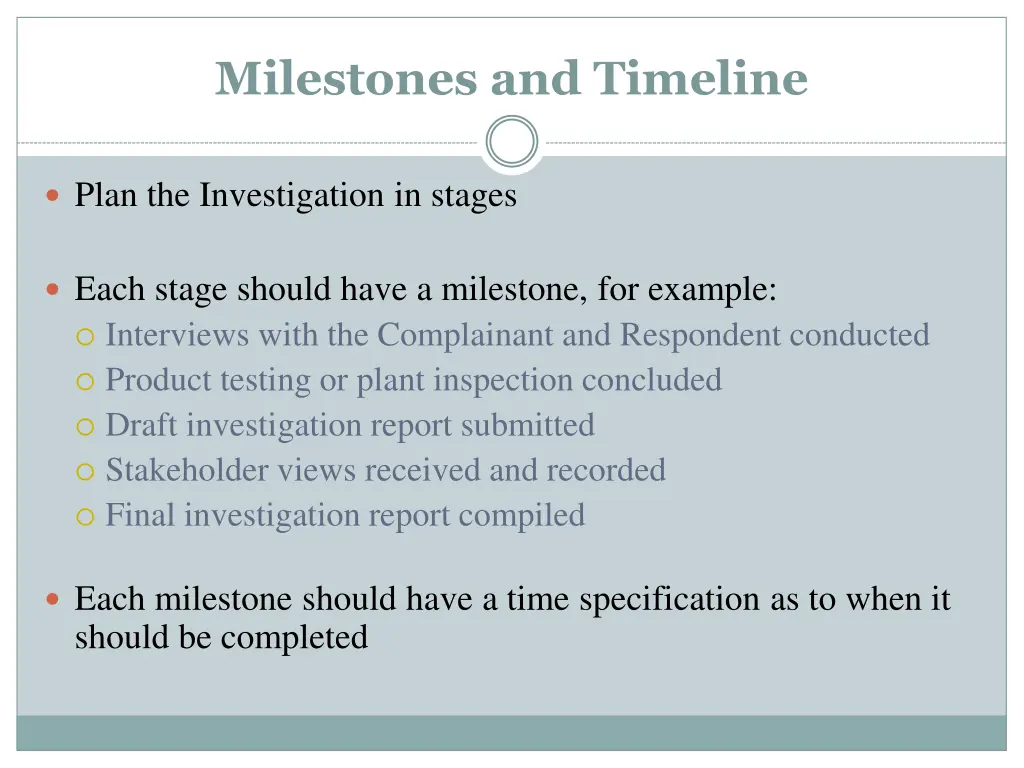 milestones and timeline