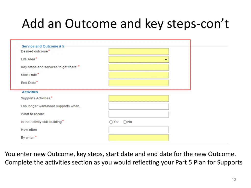 add an outcome and key steps con t 1