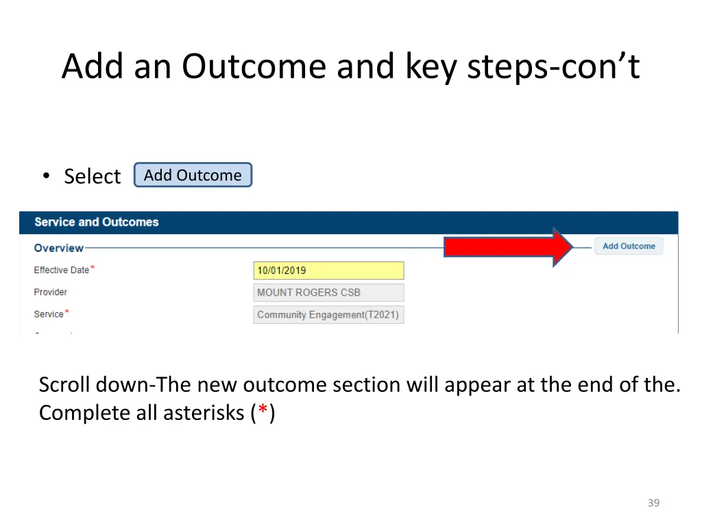 add an outcome and key steps con t