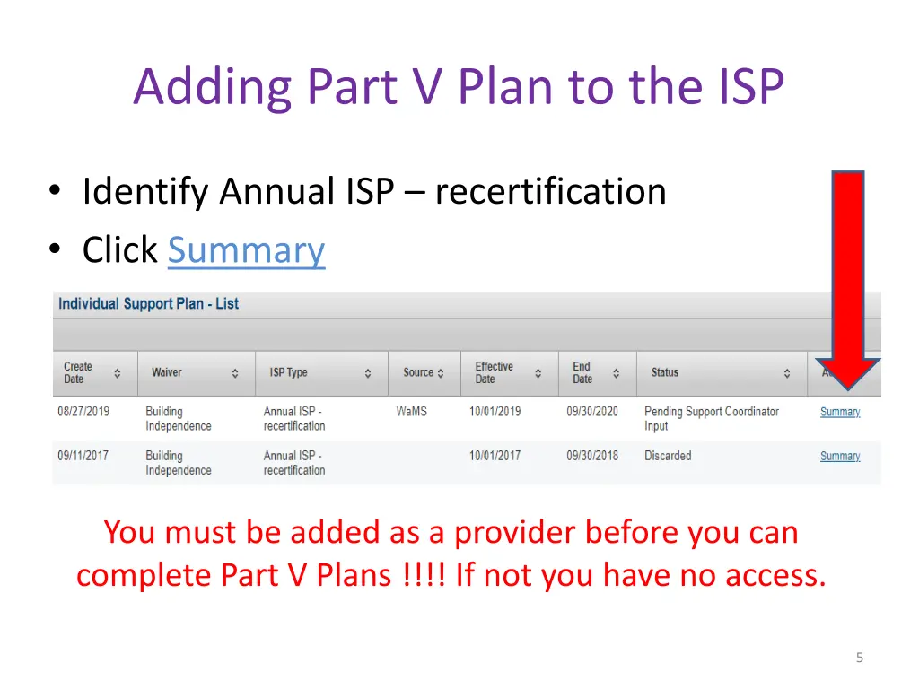 adding part v plan to the isp 1