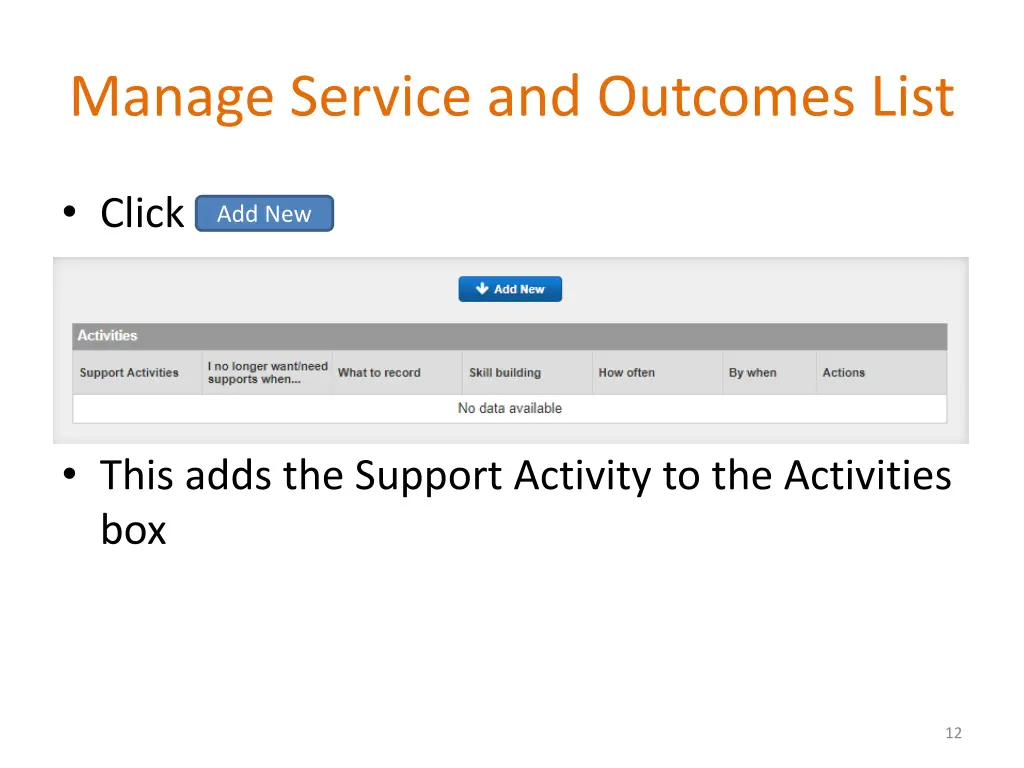 manage service and outcomes list 1