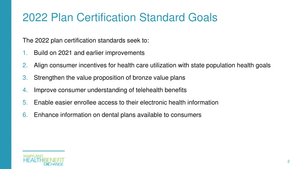 2022 plan certification standard goals