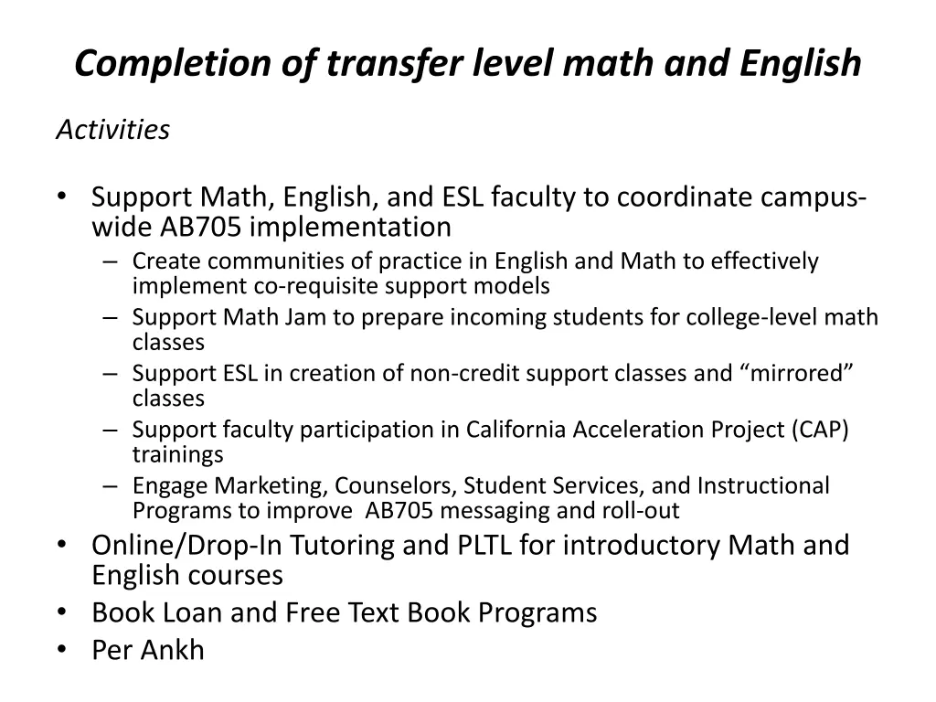 completion of transfer level math and english 2