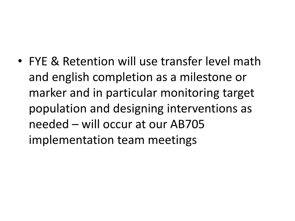 fye retention will use transfer level math