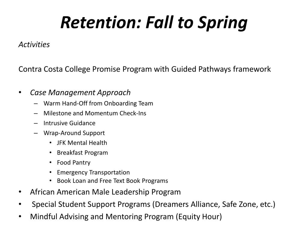 retention fall to spring 1