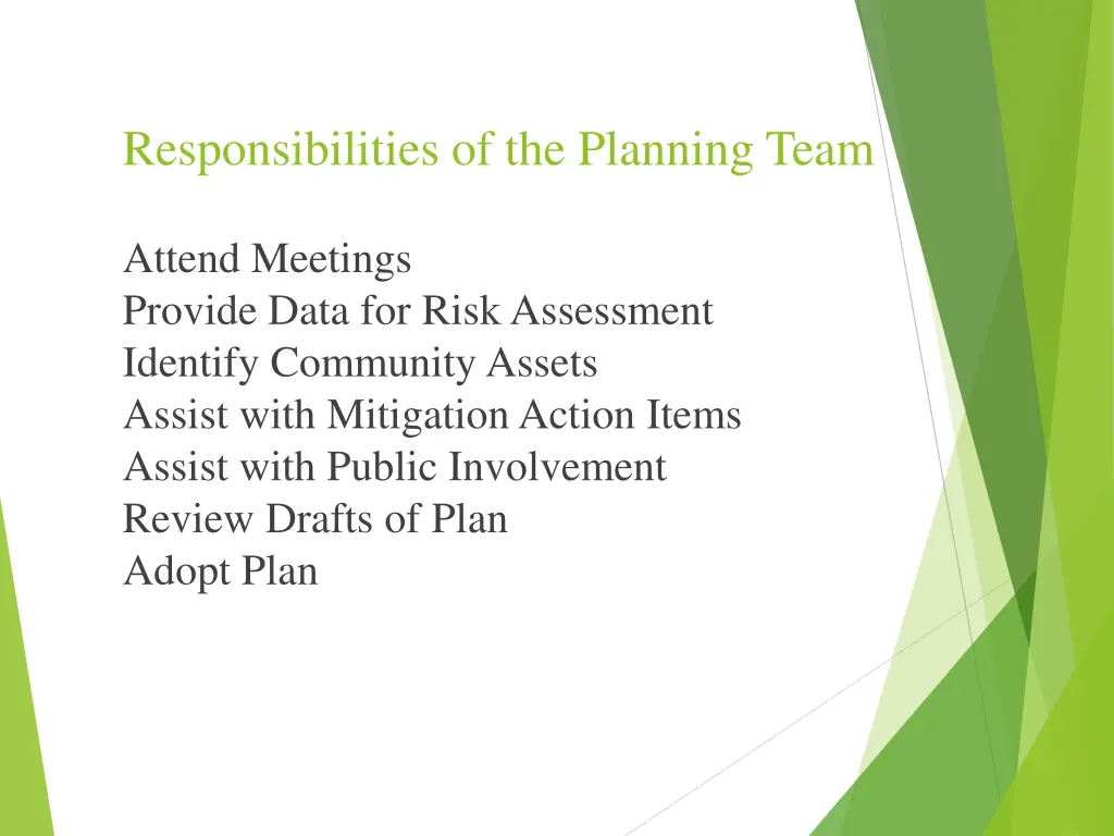 responsibilities of the planning team