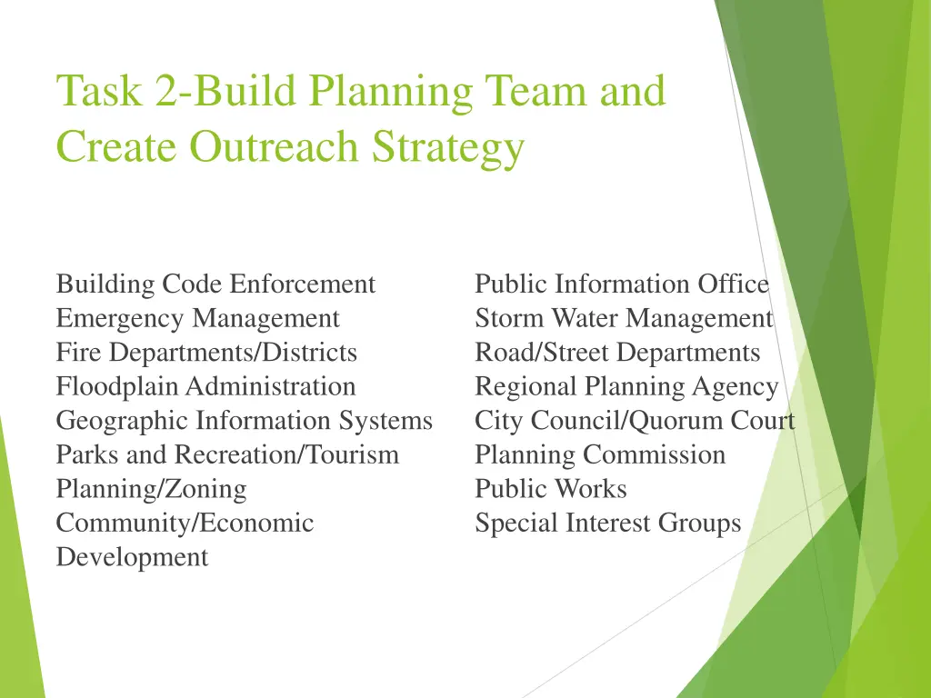 task 2 build planning team and create outreach