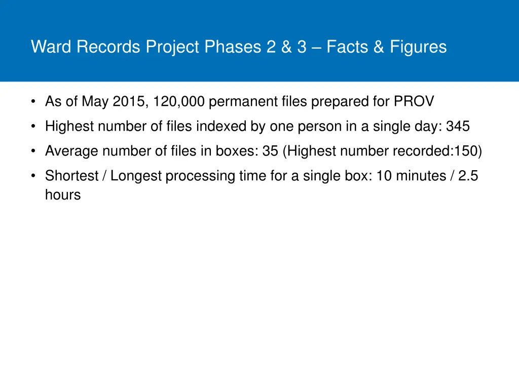 ward records project phases 2 3 facts figures