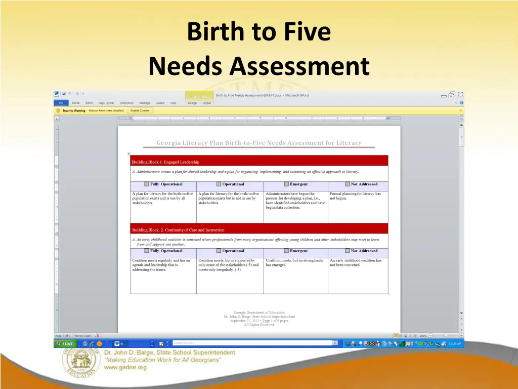 birth to five needs assessment