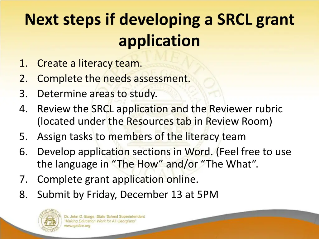 next steps if developing a srcl grant application