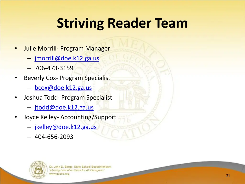 striving reader team