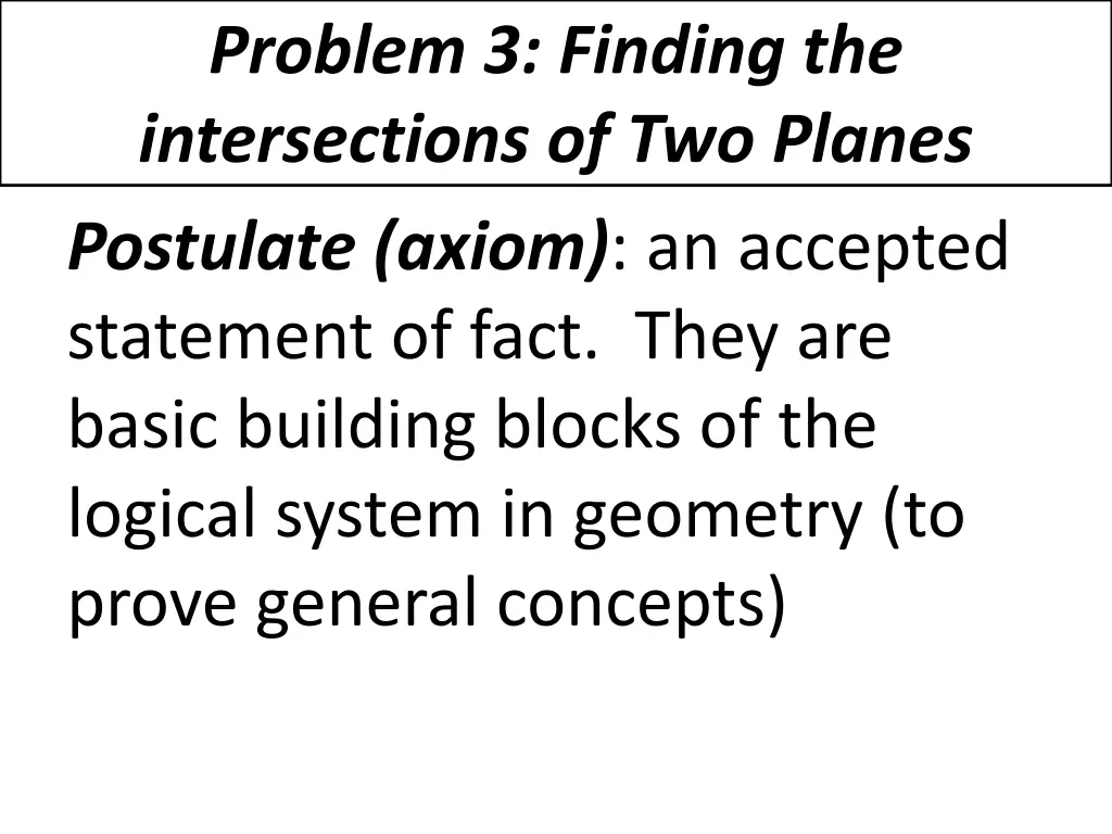 problem 3 finding the intersections of two planes