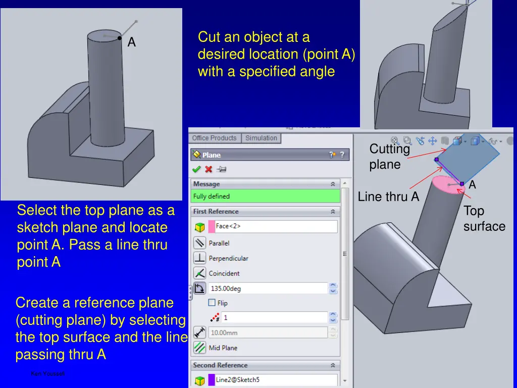 cut an object at a desired location point a with