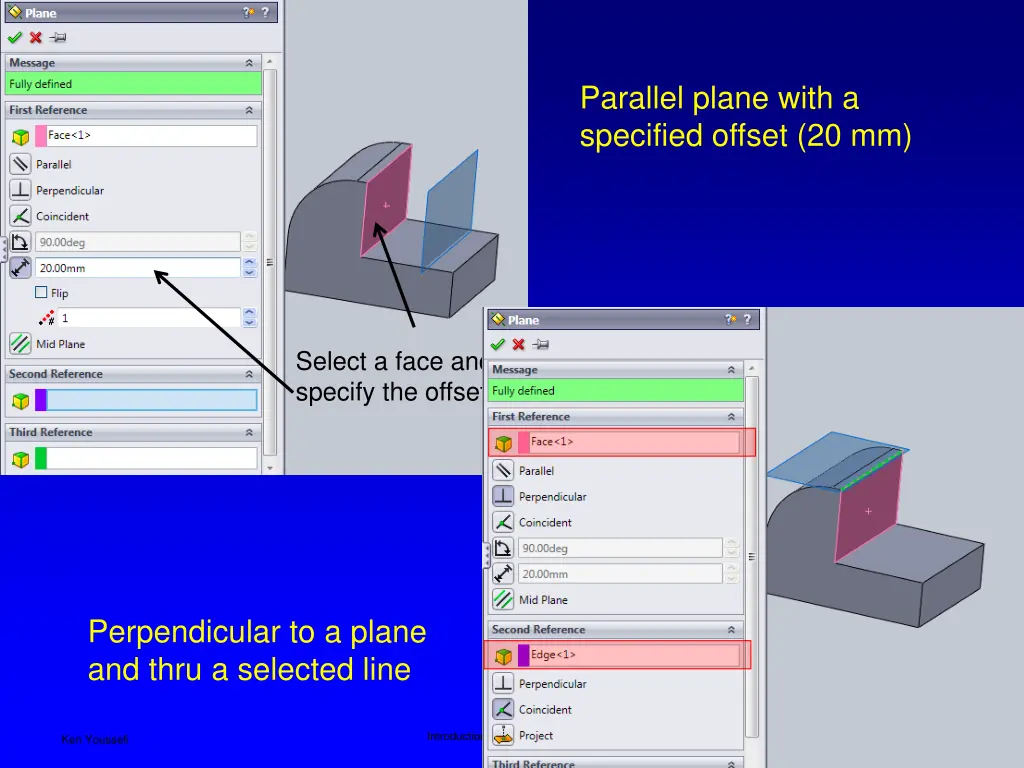 parallel plane with a specified offset 20 mm