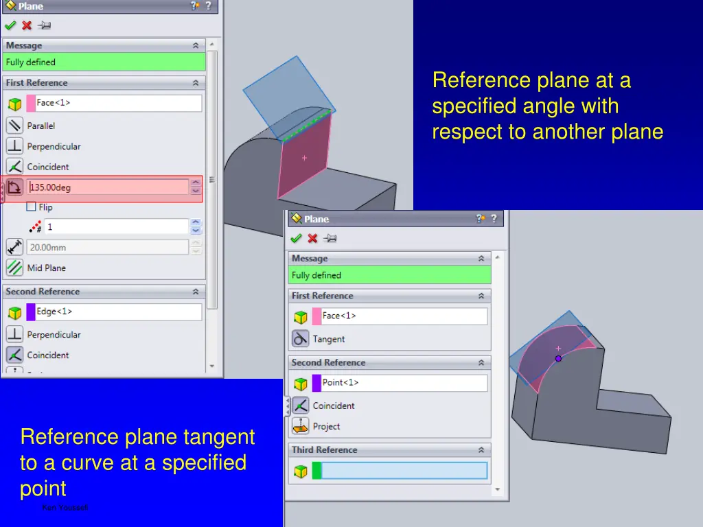 reference plane at a specified angle with respect