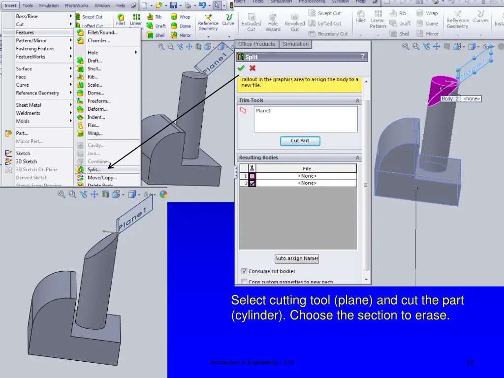 select cutting tool plane and cut the part