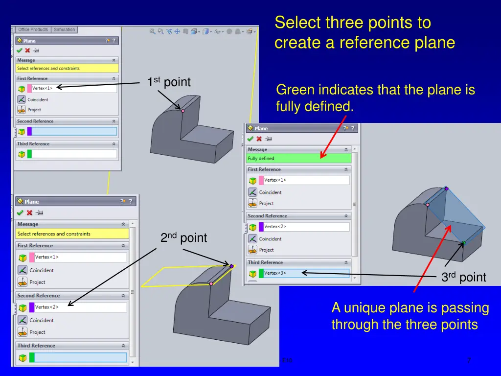 select three points to create a reference plane